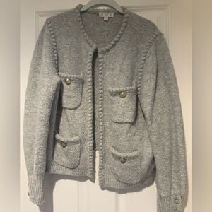 Gray Women's Sweater Jacket with Button Accents